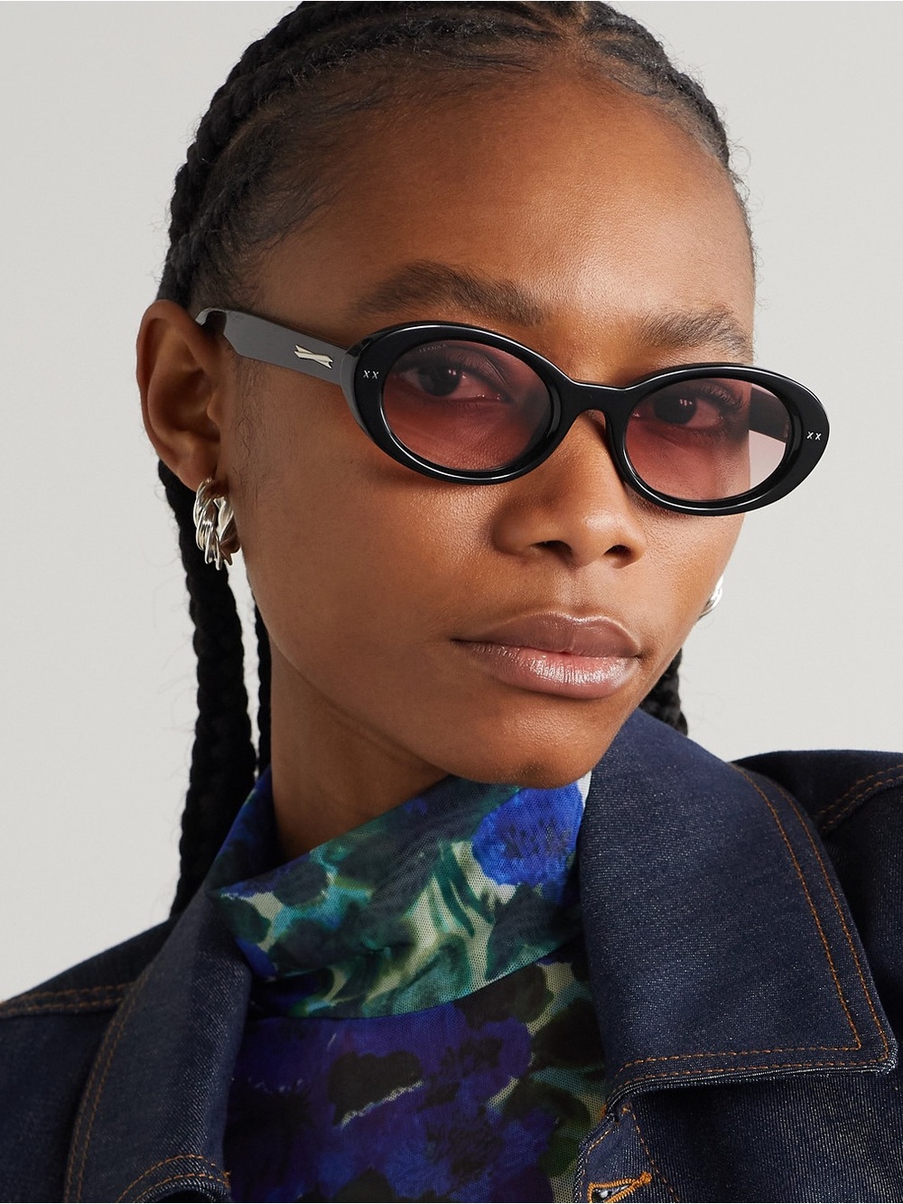 Lexxola Ida oval frame acetate black sunglasses sour pink lens